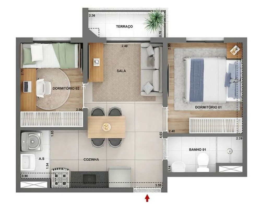 Apartamento, 2 quartos, 42 m² - Foto 1