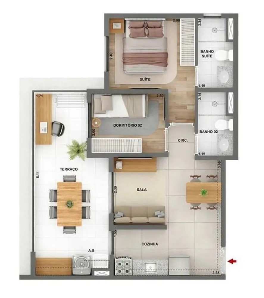 Apartamento, 2 quartos, 42 m² - Foto 3