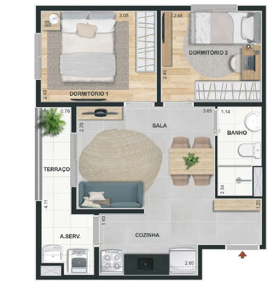 Apartamento, 2 quartos, 45 m² - Foto 1