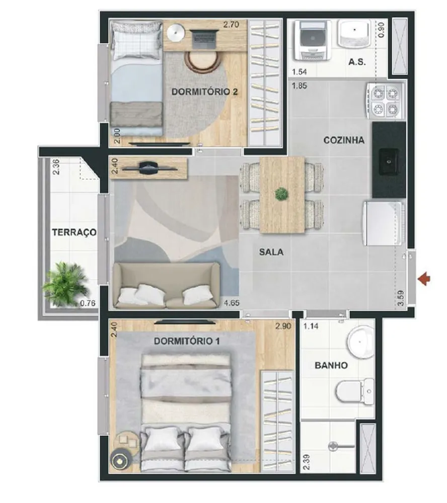 Apartamento, 2 quartos, 45 m² - Foto 3
