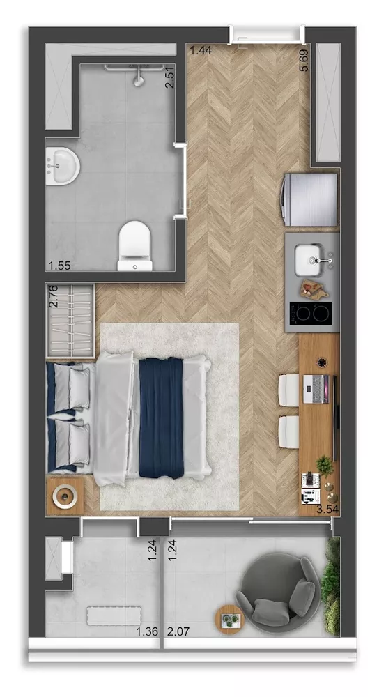 Apartamento à venda com 1 quarto, 35m² - Foto 1