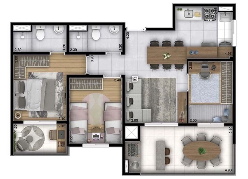 Apartamento, 3 quartos, 67 m² - Foto 1
