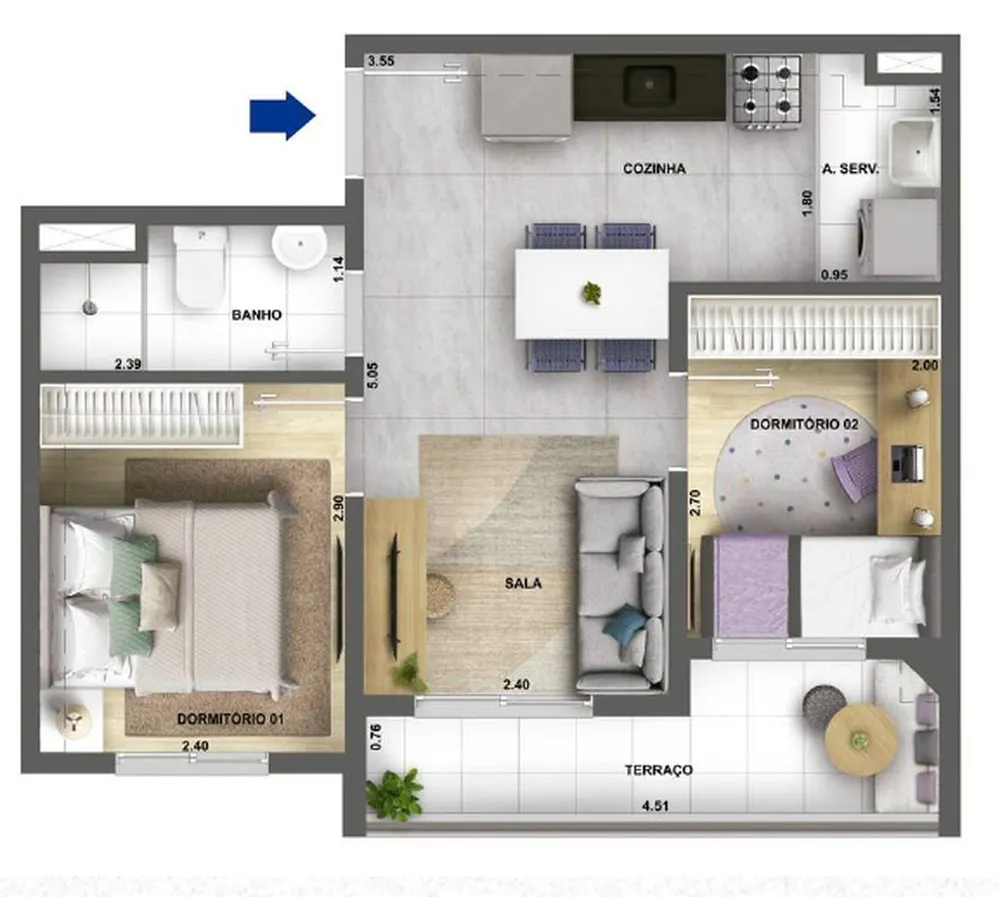 Apartamento, 2 quartos, 37 m² - Foto 3