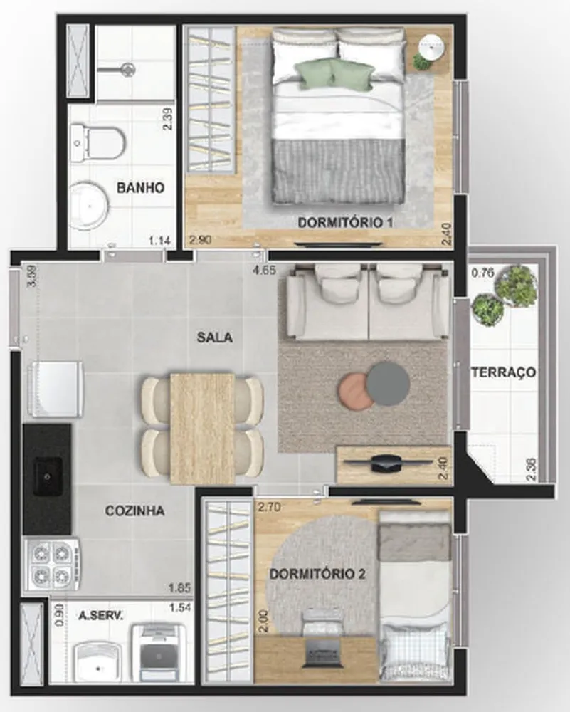 Apartamento, 2 quartos, 37 m² - Foto 4