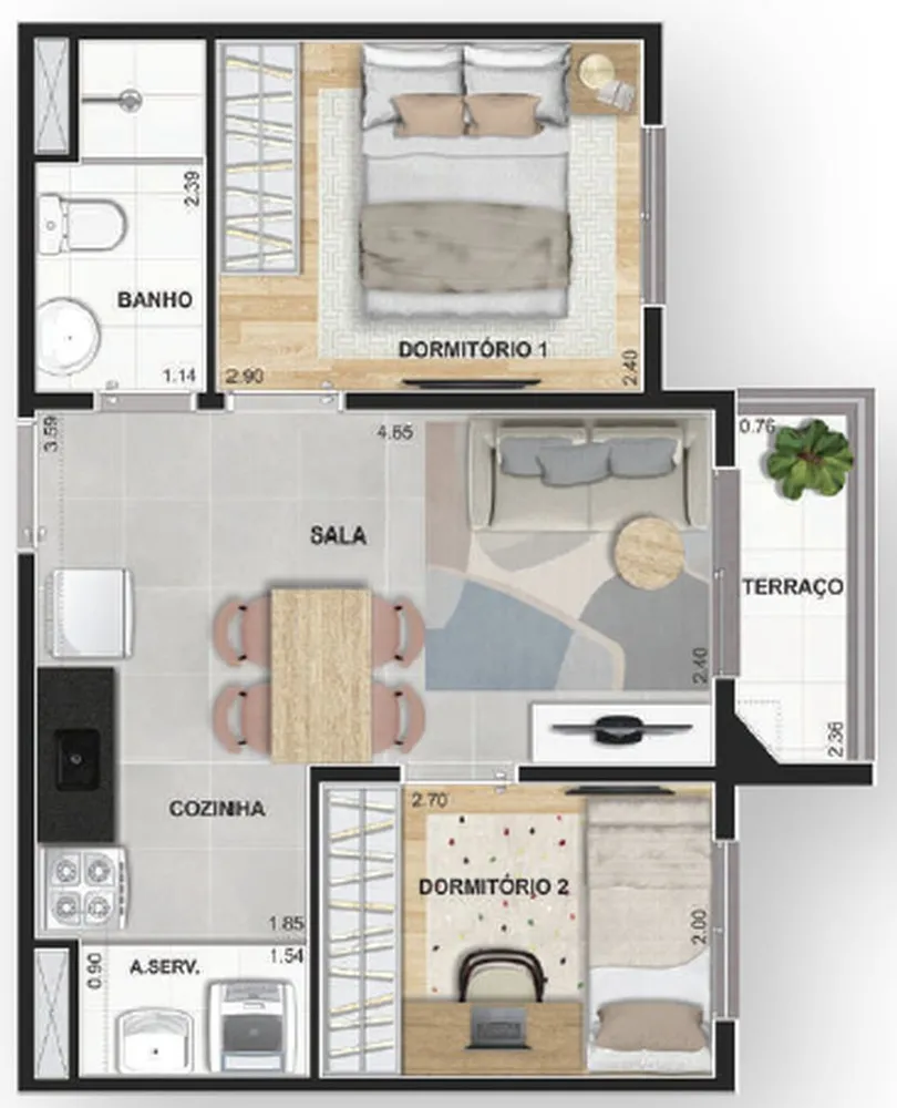 Apartamento, 2 quartos, 37 m² - Foto 3