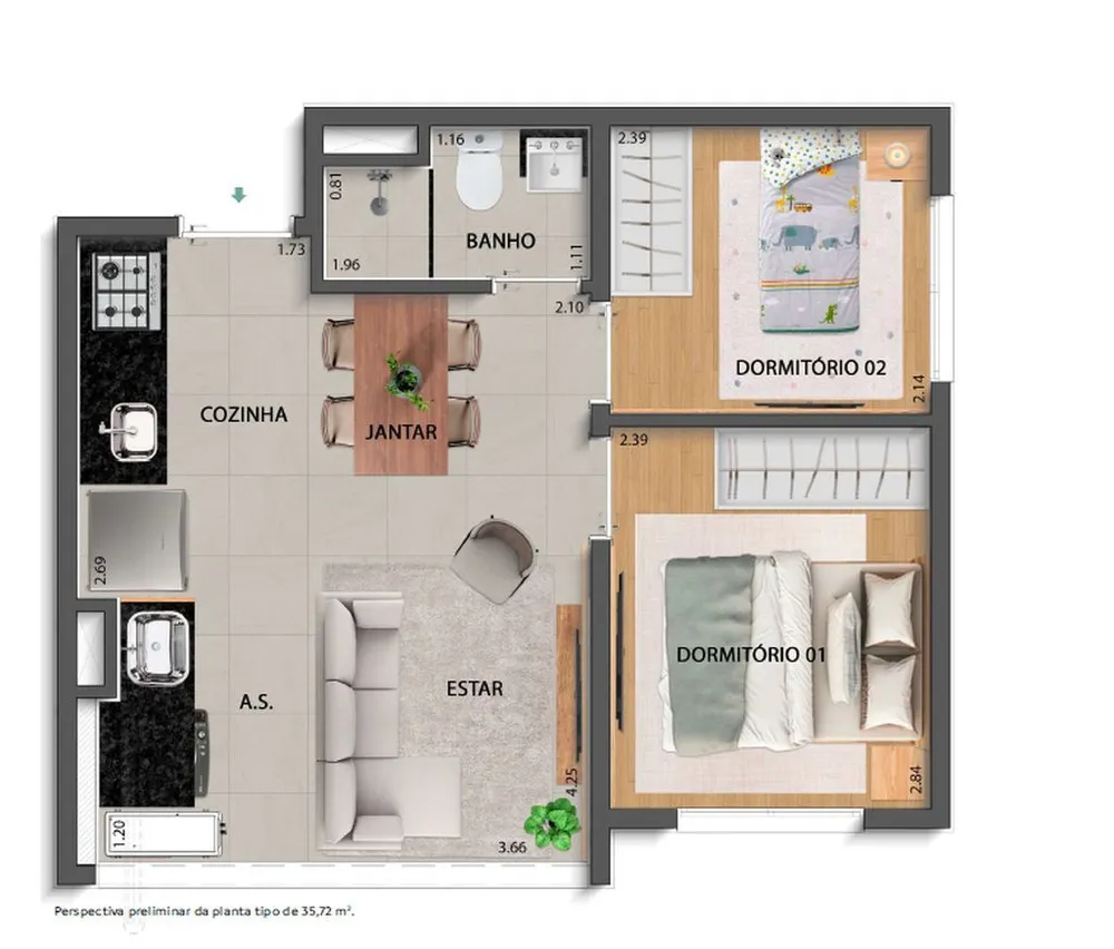 Apartamento, 2 quartos, 39 m² - Foto 1
