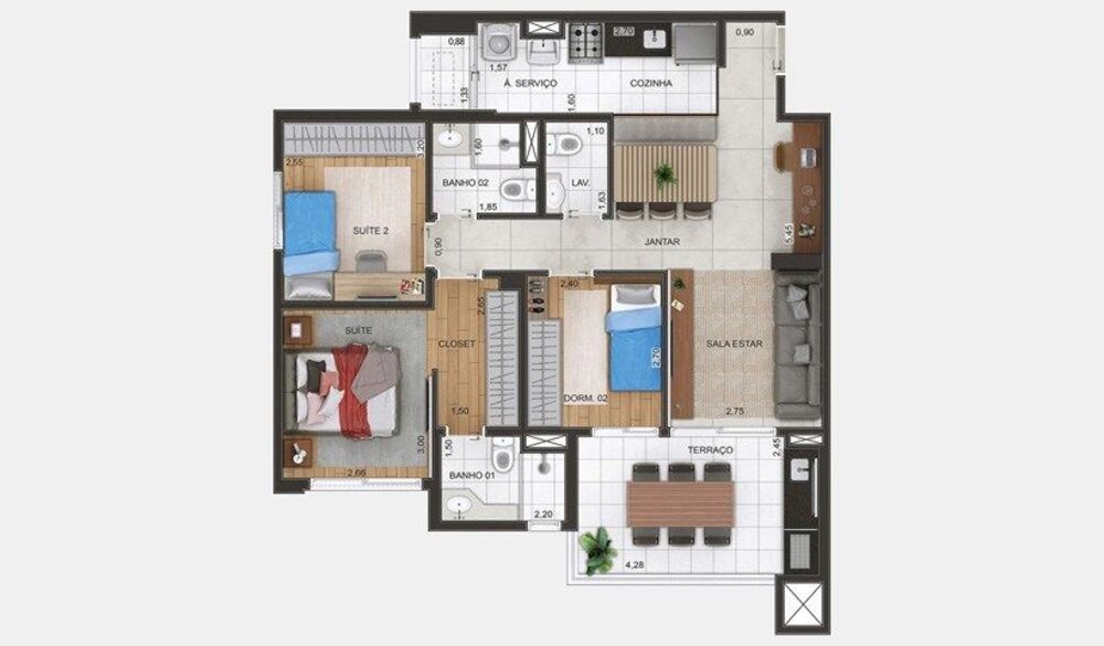 Apartamento à venda com 2 quartos, 68m² - Foto 3
