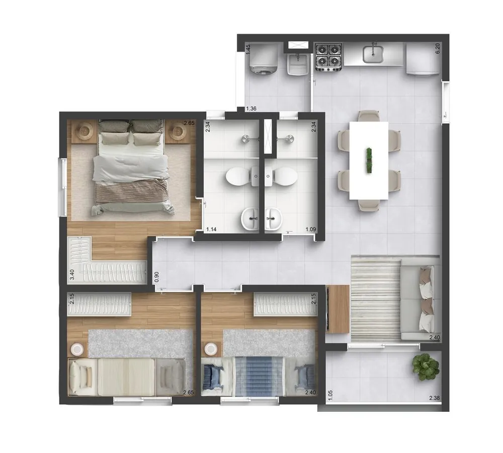 Apartamento, 3 quartos, 54 m² - Foto 1