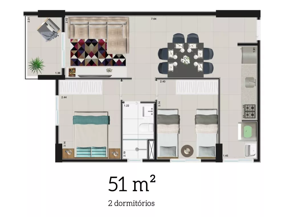 Apartamento à venda com 2 quartos, 51m² - Foto 2