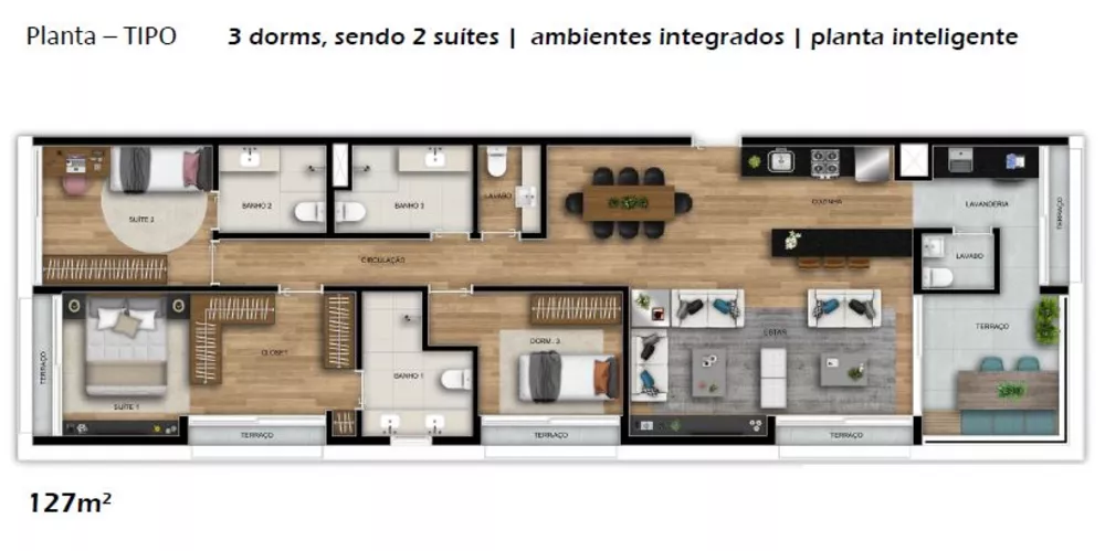 Apartamento à venda com 3 quartos, 128m² - Foto 2