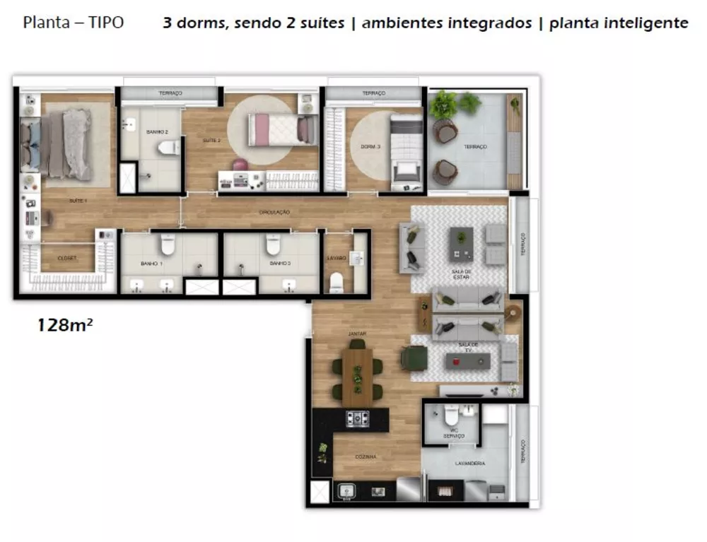 Apartamento à venda com 3 quartos, 128m² - Foto 3