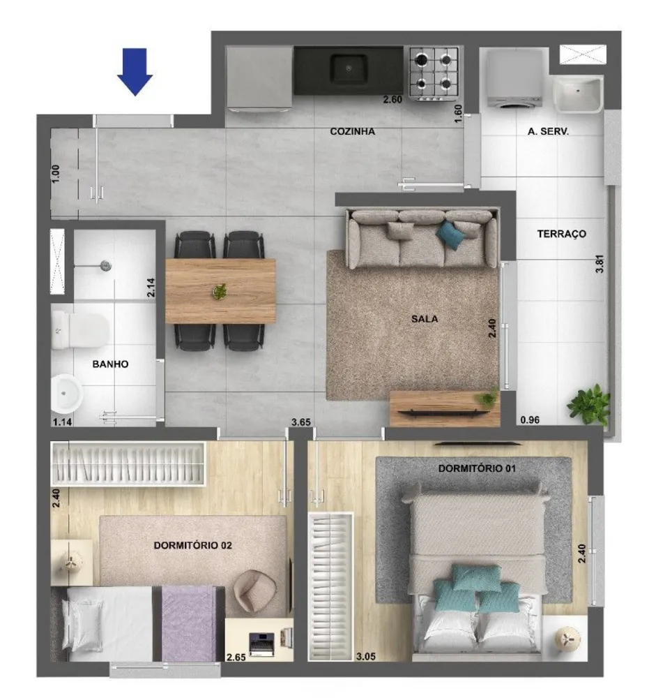 Apartamento, 2 quartos, 40 m² - Foto 1