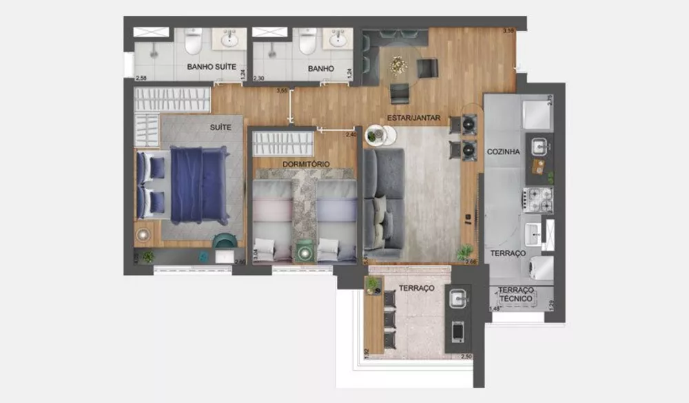 Apartamento, 1 quarto, 48 m² - Foto 3