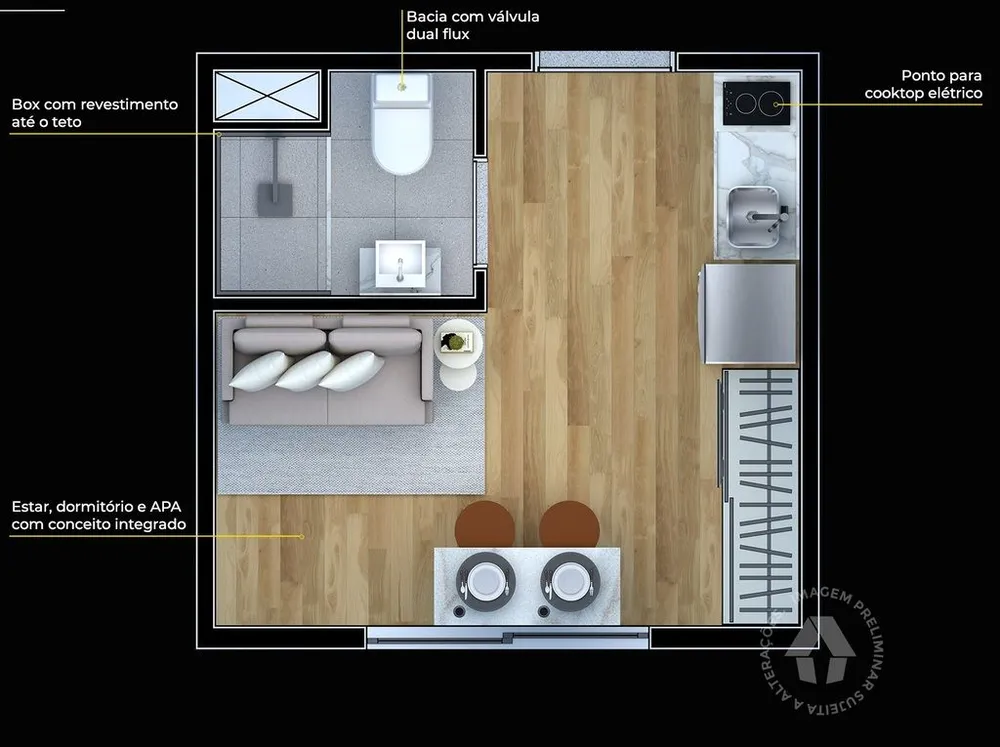 Kitnet-Studio, 15 m² - Foto 1