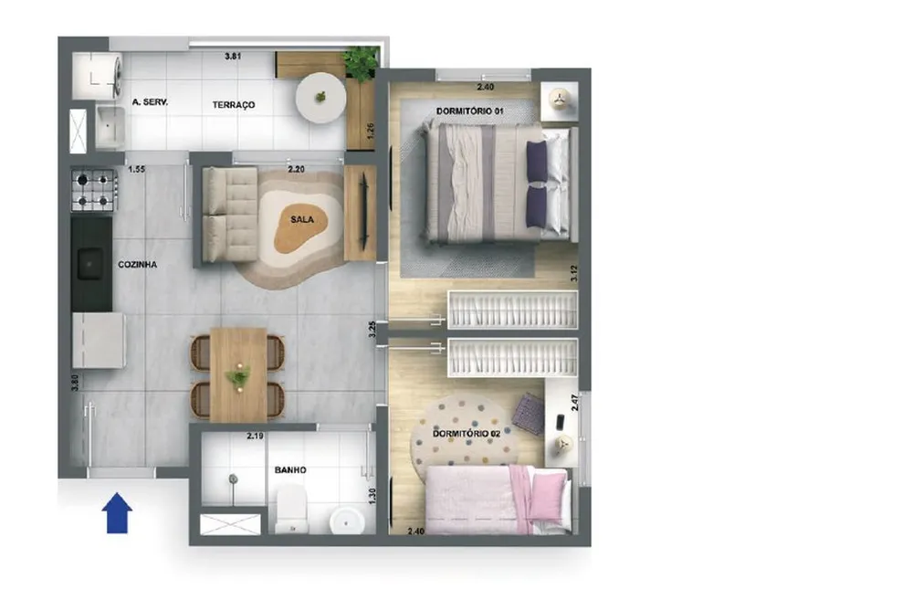 Apartamento, 2 quartos, 39 m² - Foto 3