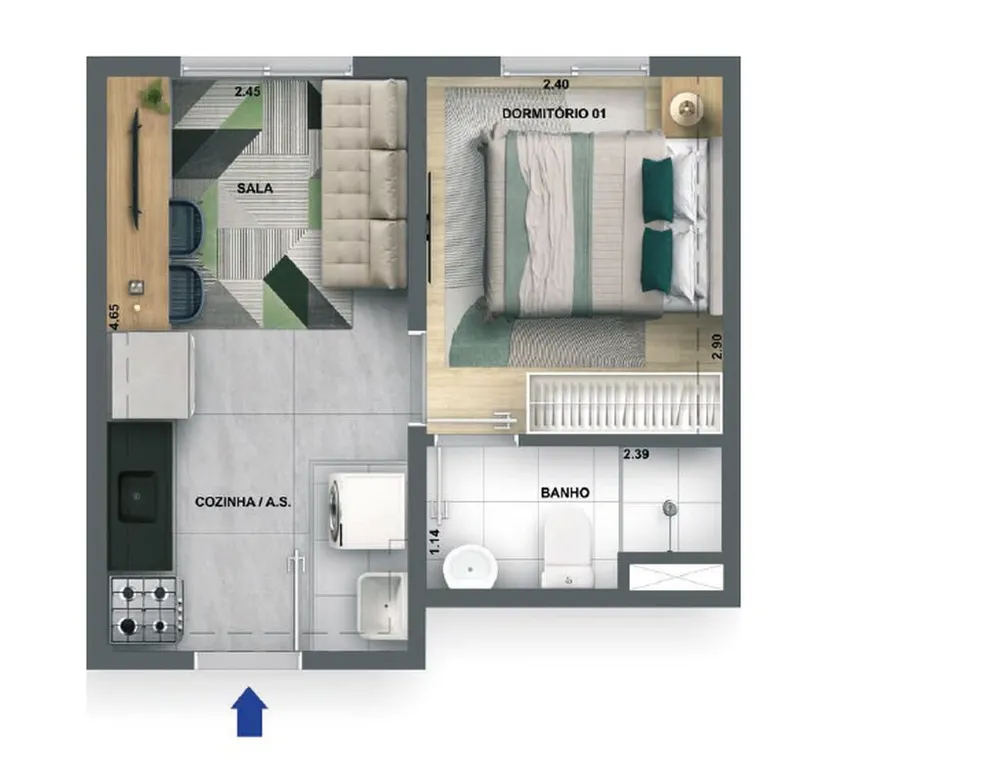 Apartamento, 2 quartos, 39 m² - Foto 1