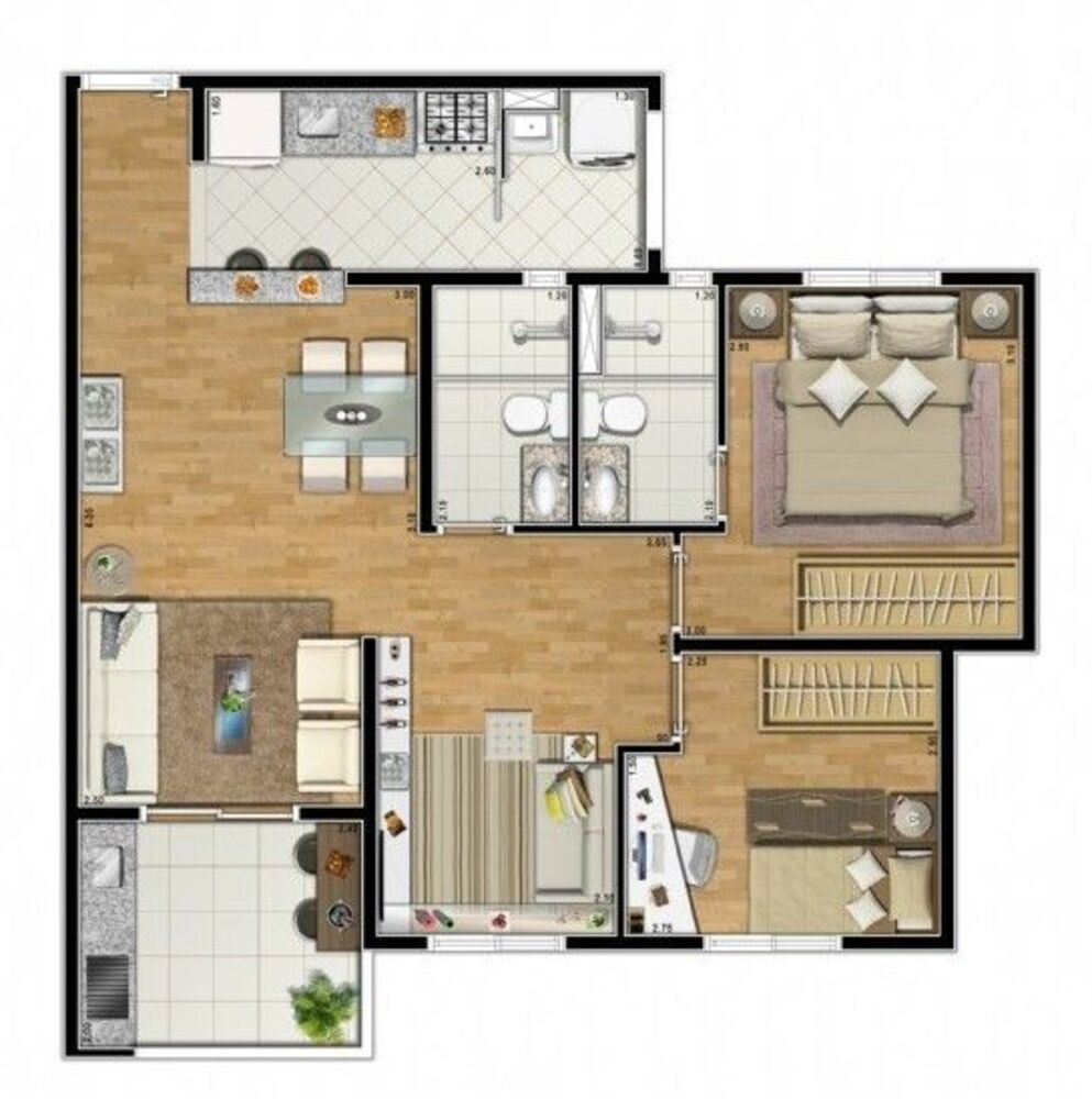 Apartamento à venda com 3 quartos, 61m² - Foto 1