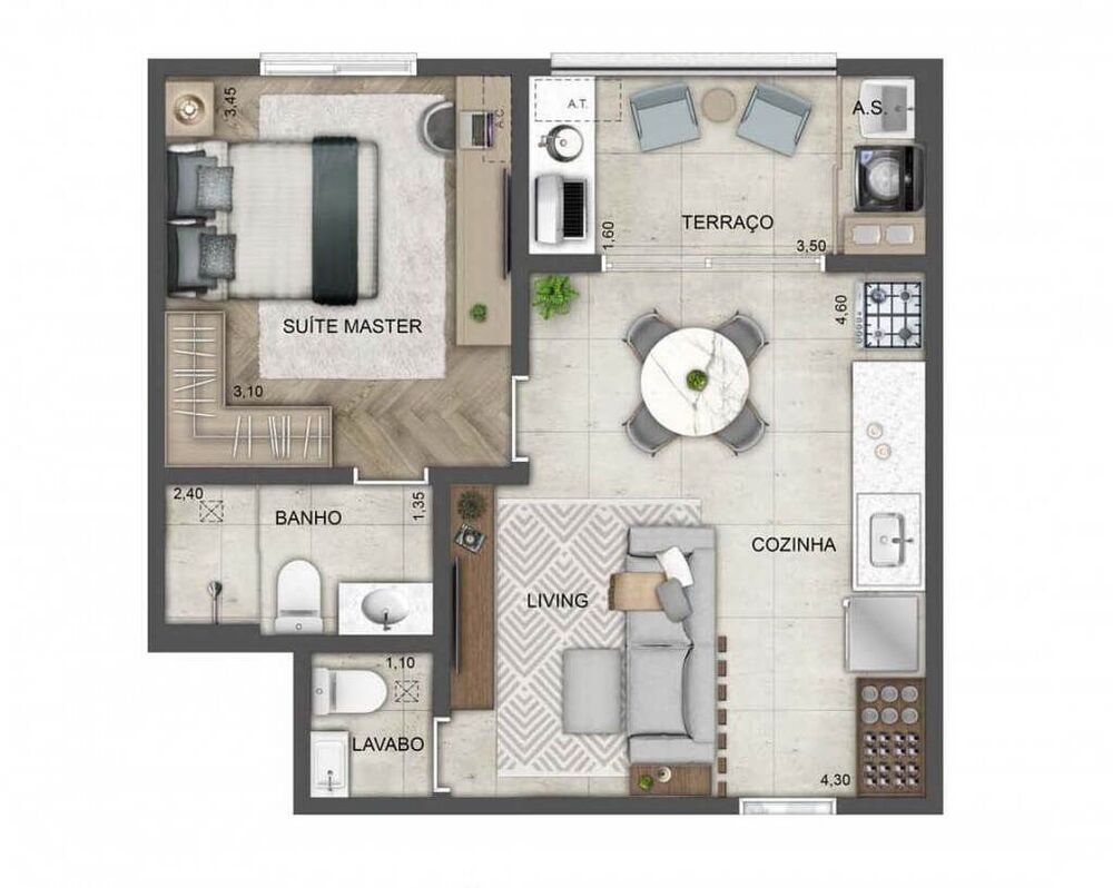 Apartamento, 1 quarto, 45 m² - Foto 3
