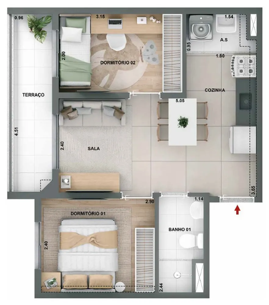 Apartamento, 2 quartos, 51 m² - Foto 3