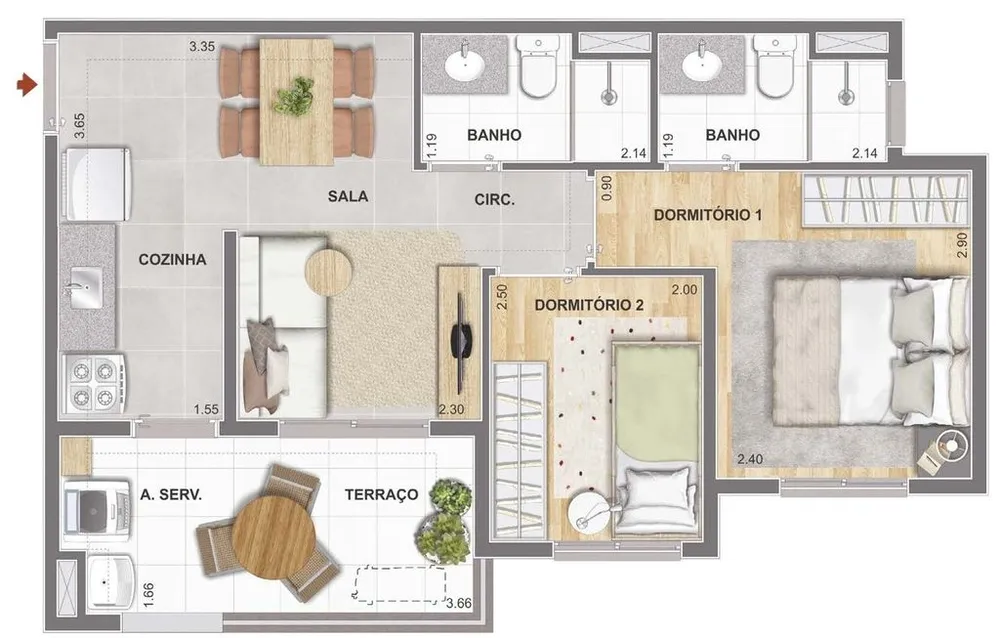 Apartamento, 2 quartos, 45 m² - Foto 1