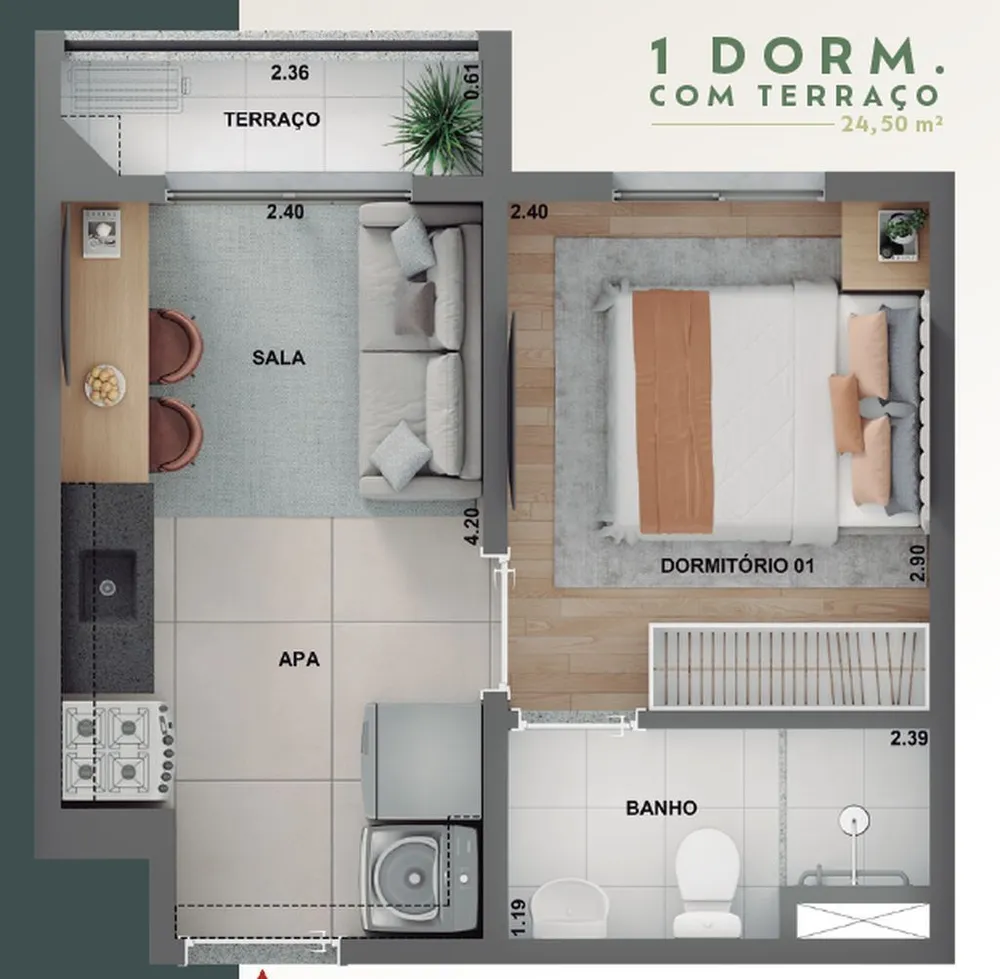 Apartamento, 2 quartos, 42 m² - Foto 2