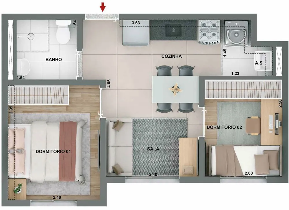 Apartamento, 2 quartos, 37 m² - Foto 2