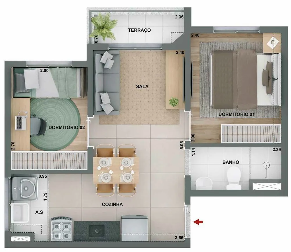 Apartamento, 2 quartos, 37 m² - Foto 3