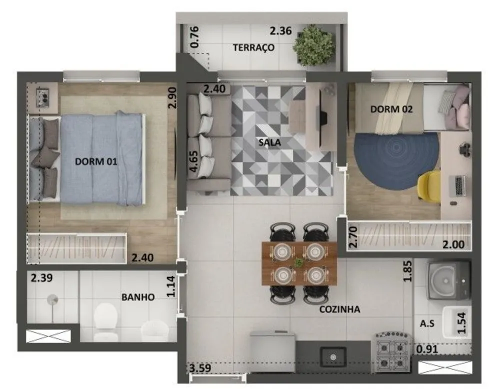Apartamento, 2 quartos, 46 m² - Foto 1