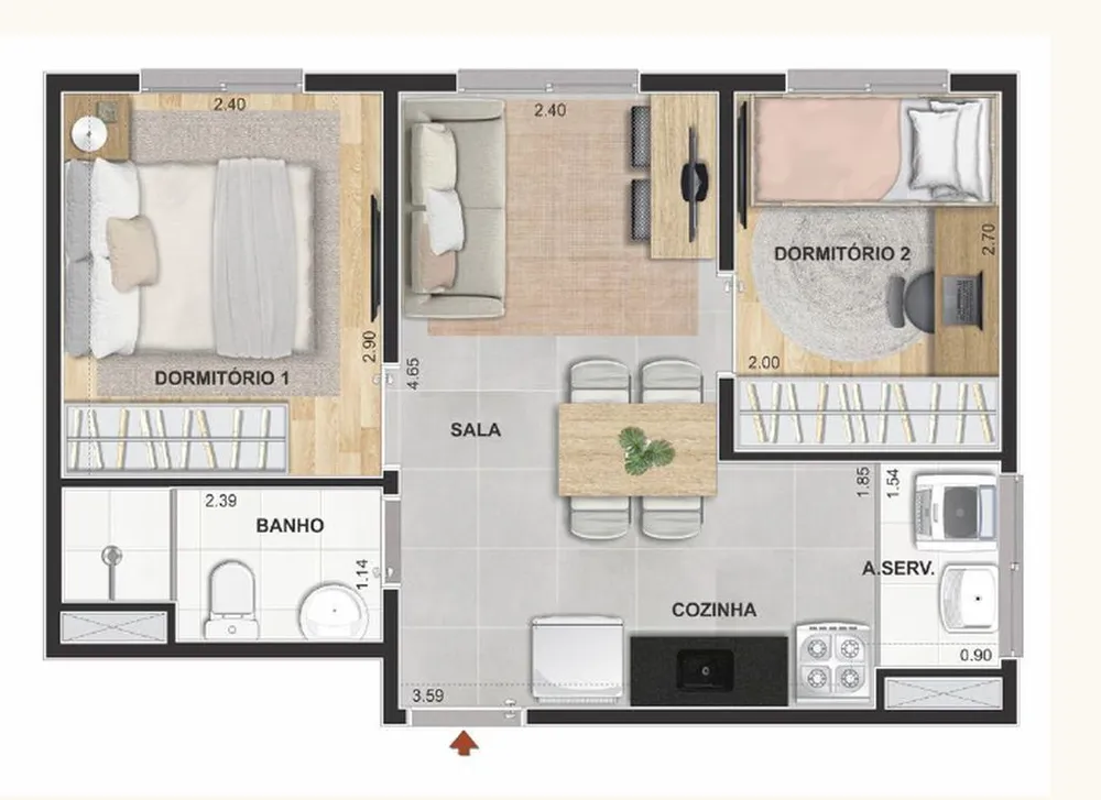 Apartamento, 2 quartos, 37 m² - Foto 1