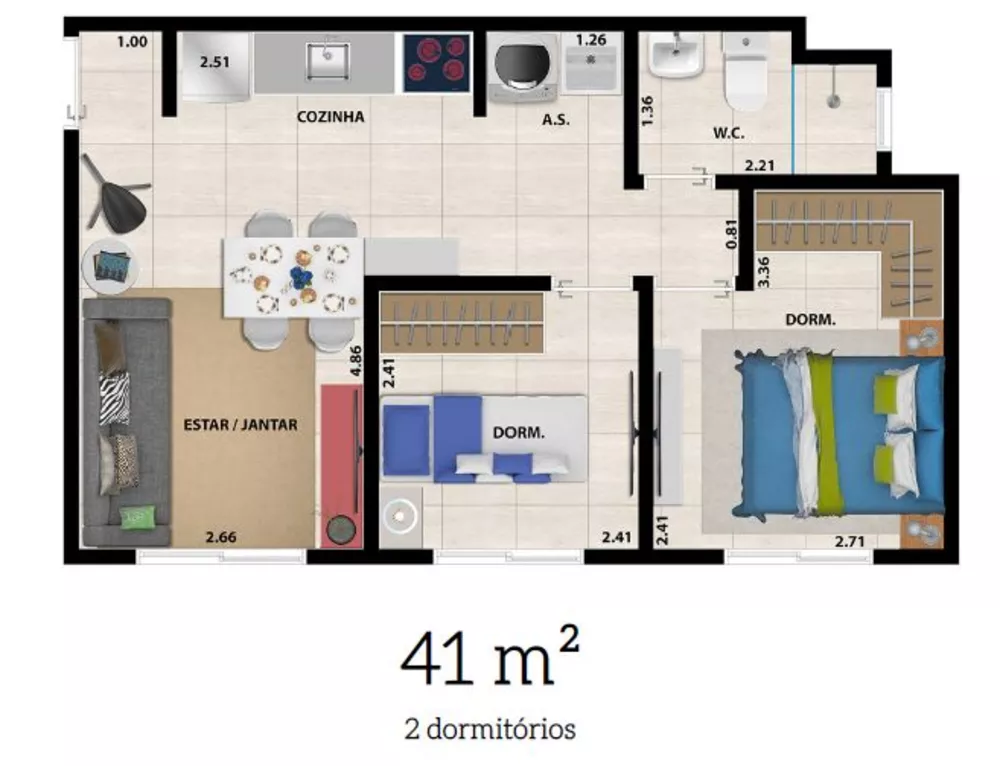 Apartamento à venda com 2 quartos, 40m² - Foto 5