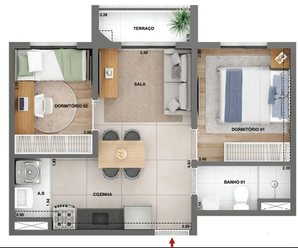 Apartamento, 2 quartos, 37 m² - Foto 1