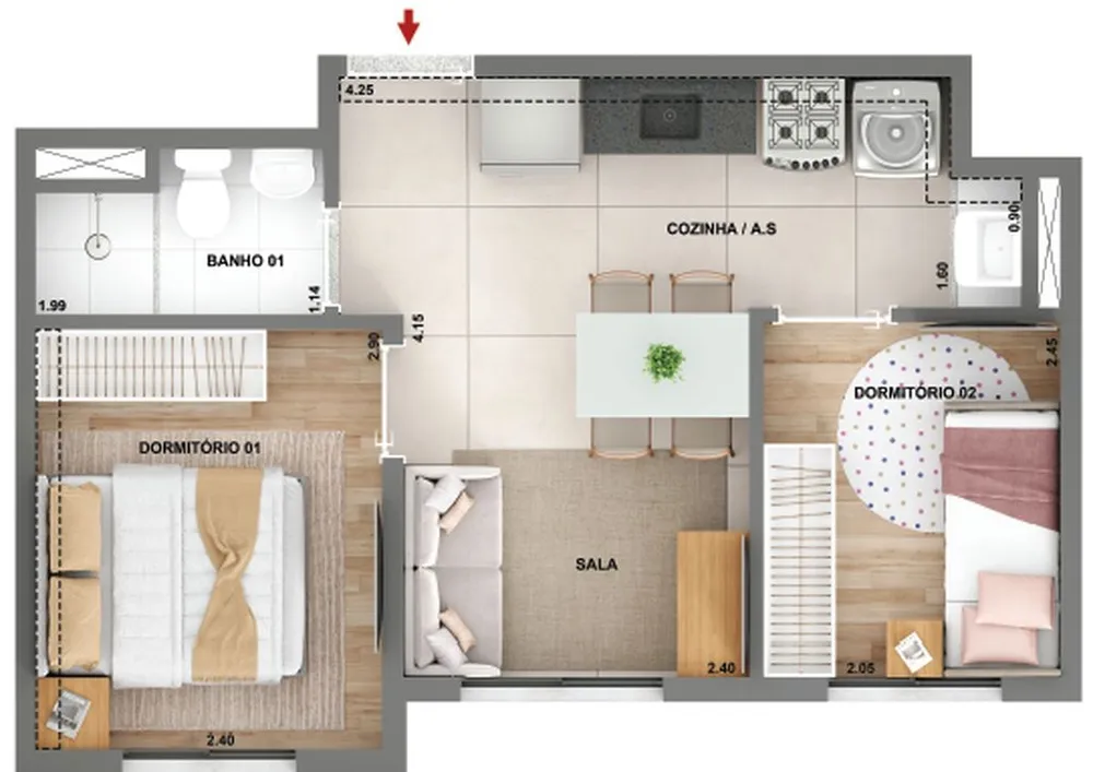 Apartamento, 2 quartos, 37 m² - Foto 3