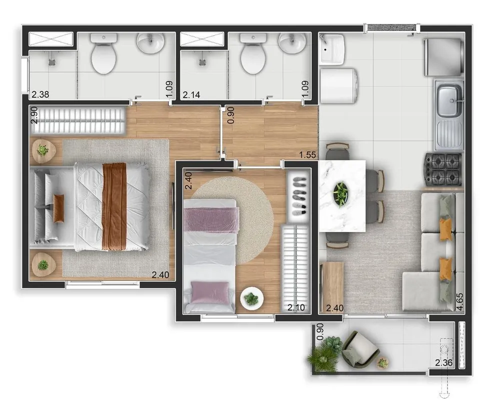 Apartamento, 2 quartos, 34 m² - Foto 3