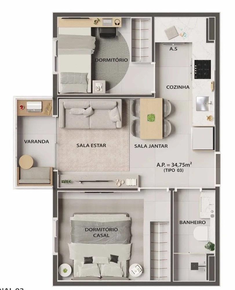 Apartamento, 2 quartos, 39 m² - Foto 1