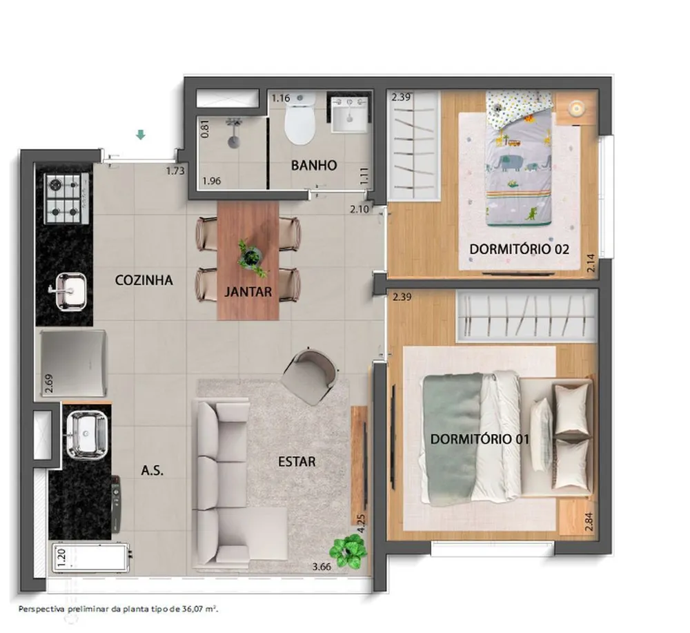 Apartamento, 2 quartos, 35 m² - Foto 7
