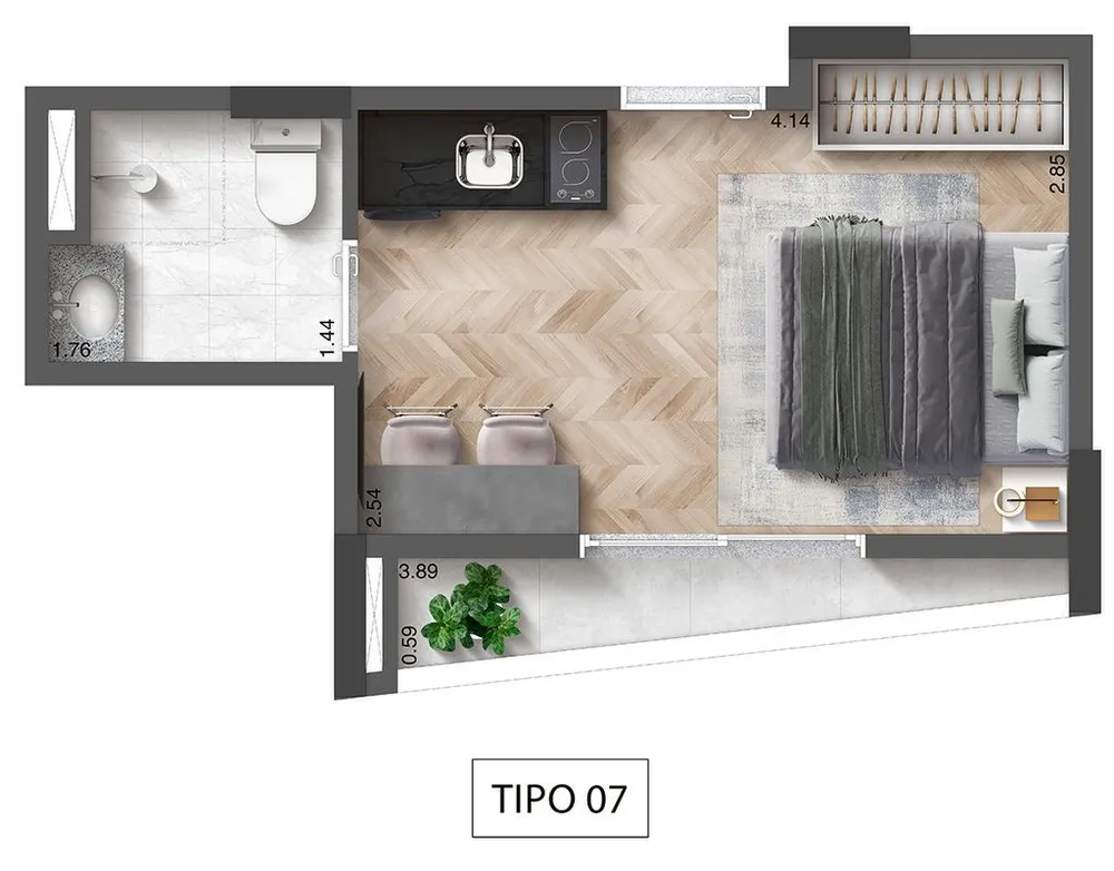 Kitnet-Studio, 21 m² - Foto 1