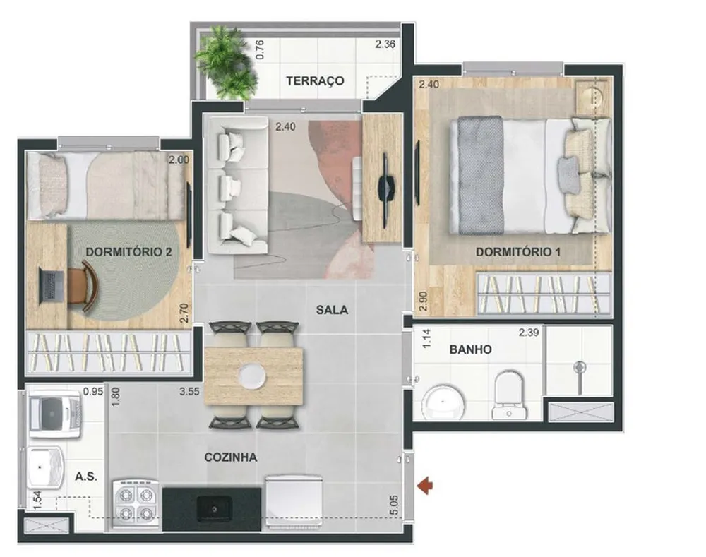 Apartamento, 2 quartos, 34 m² - Foto 3