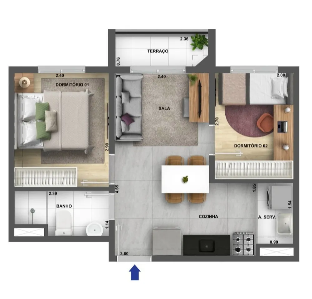 Apartamento, 2 quartos, 37 m² - Foto 2