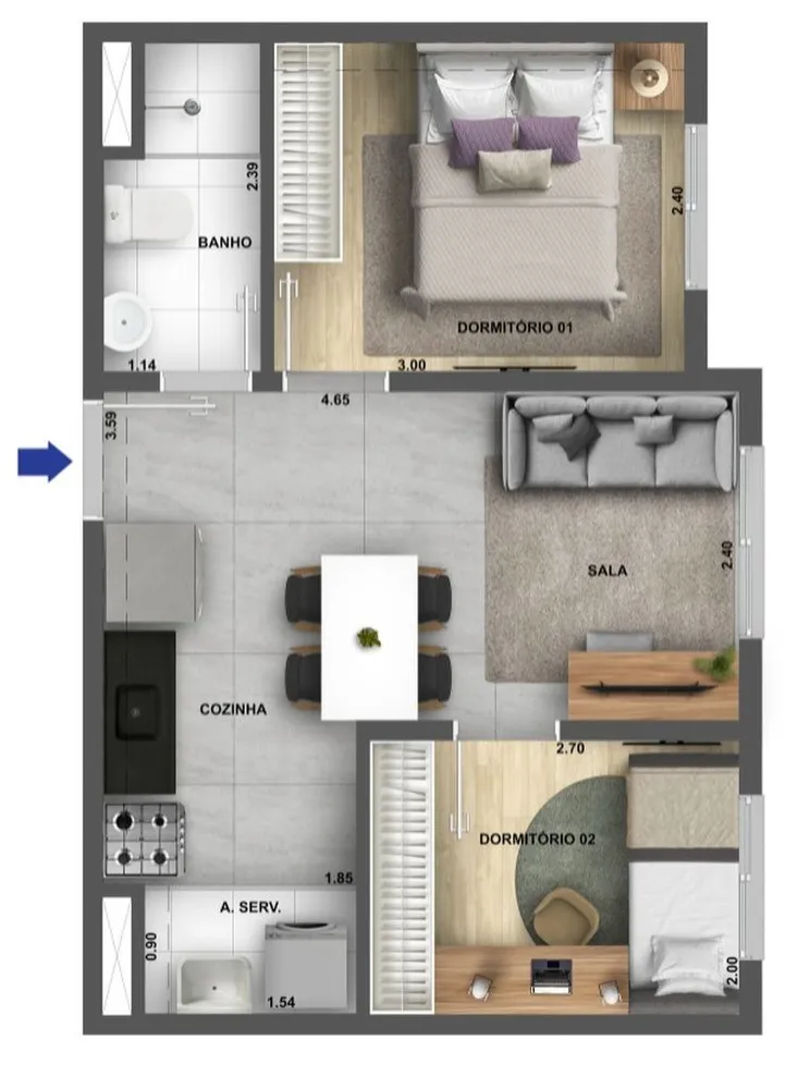 Apartamento, 2 quartos, 37 m² - Foto 1