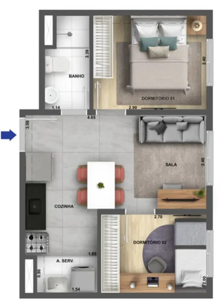 Apartamento, 2 quartos, 37 m² - Foto 3