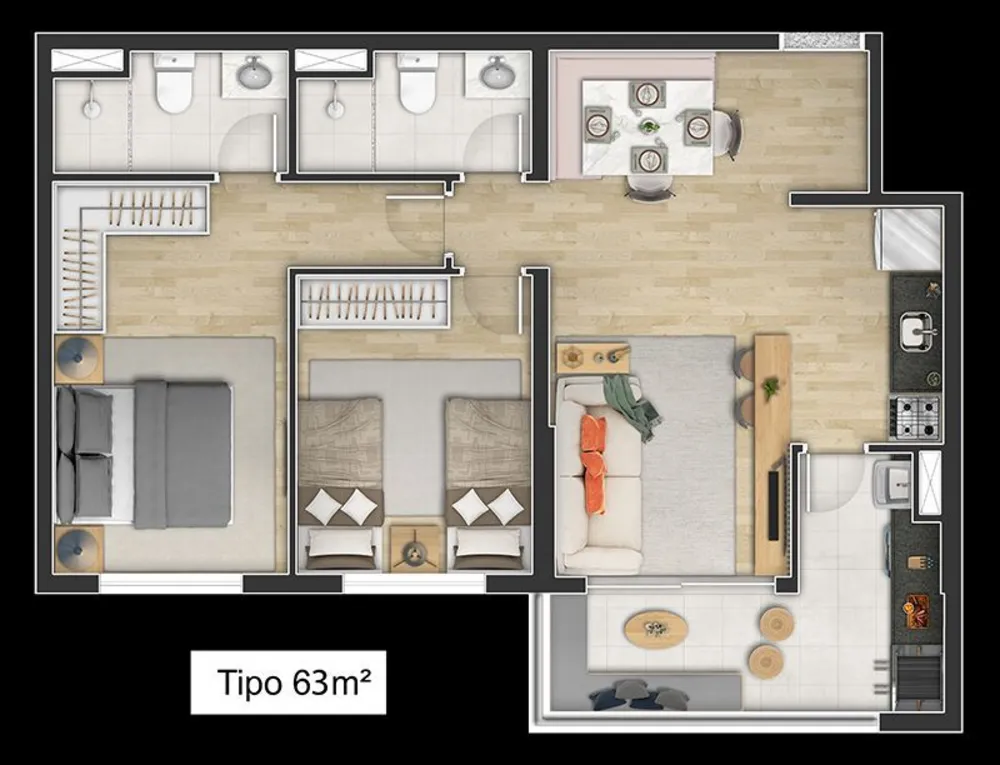 Apartamento, 2 quartos, 63 m² - Foto 3