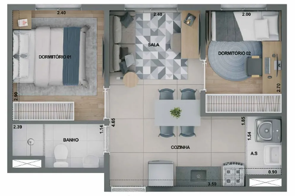 Apartamento, 2 quartos, 46 m² - Foto 1