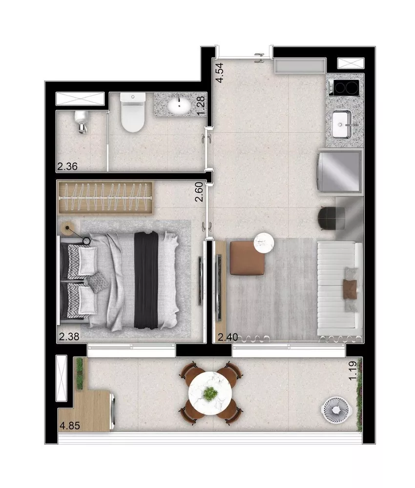 Apartamento à venda com 1 quarto, 37m² - Foto 2