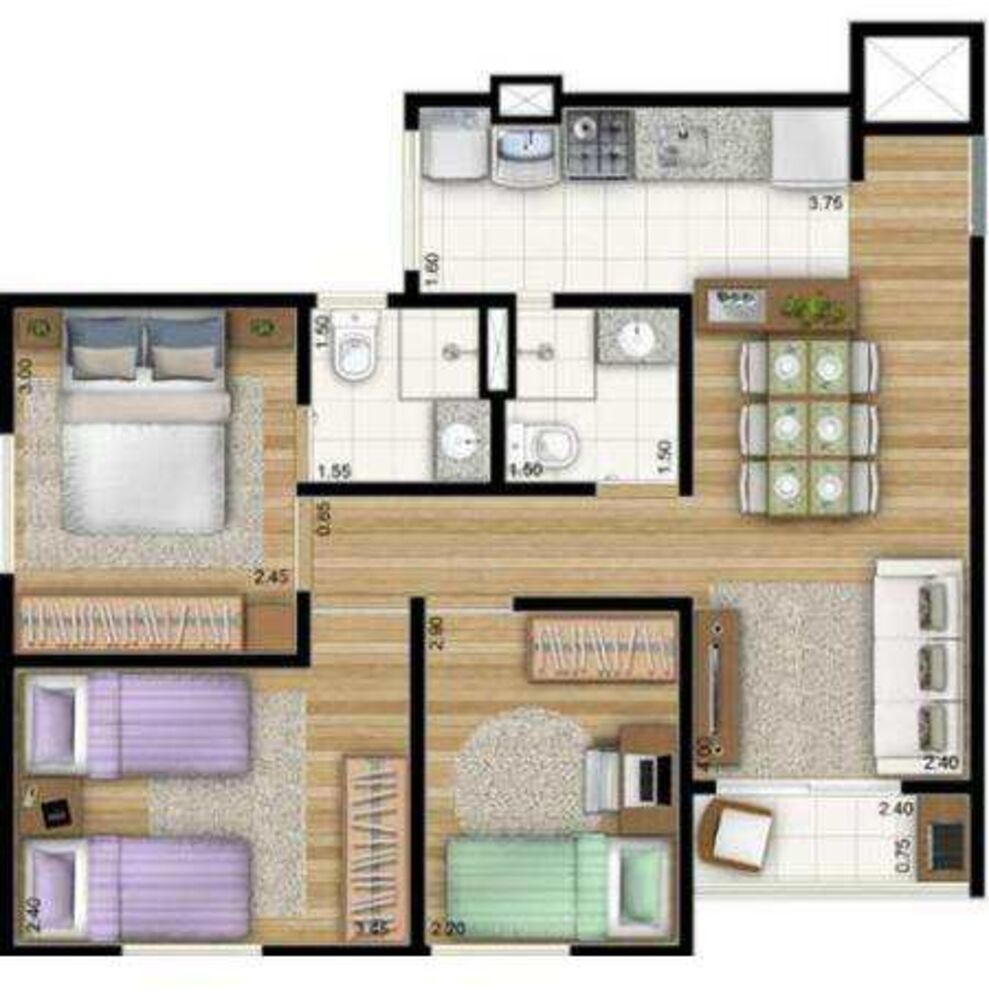 Apartamento, 3 quartos, 57 m² - Foto 1