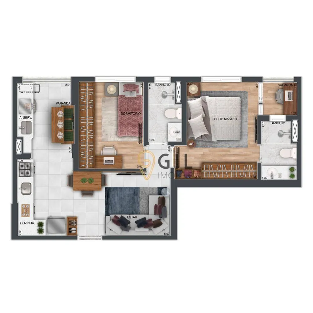 Apartamento, 2 quartos, 68 m² - Foto 2