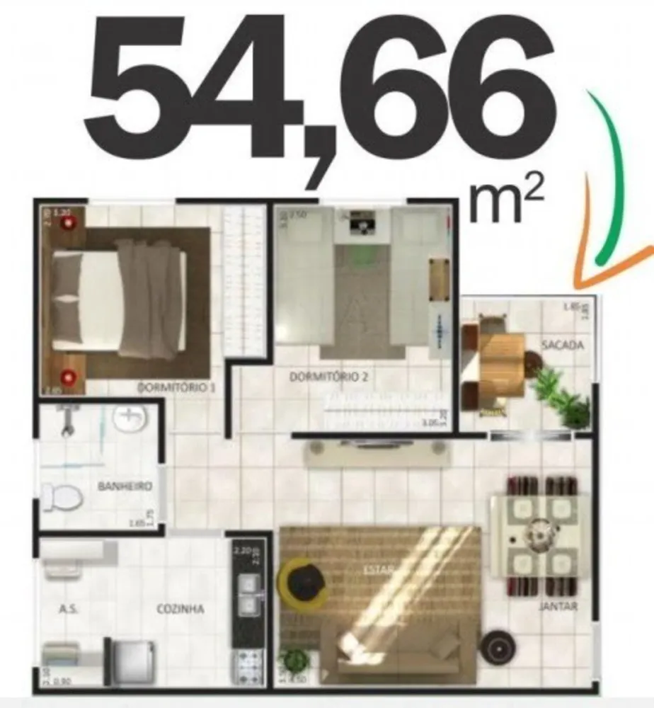 Apartamento, 1 quarto, 54 m² - Foto 1