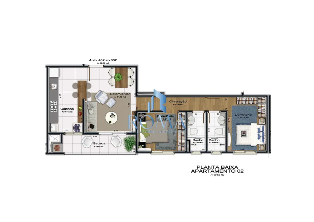 Apartamento, 2 quartos, 69 m² - Foto 2