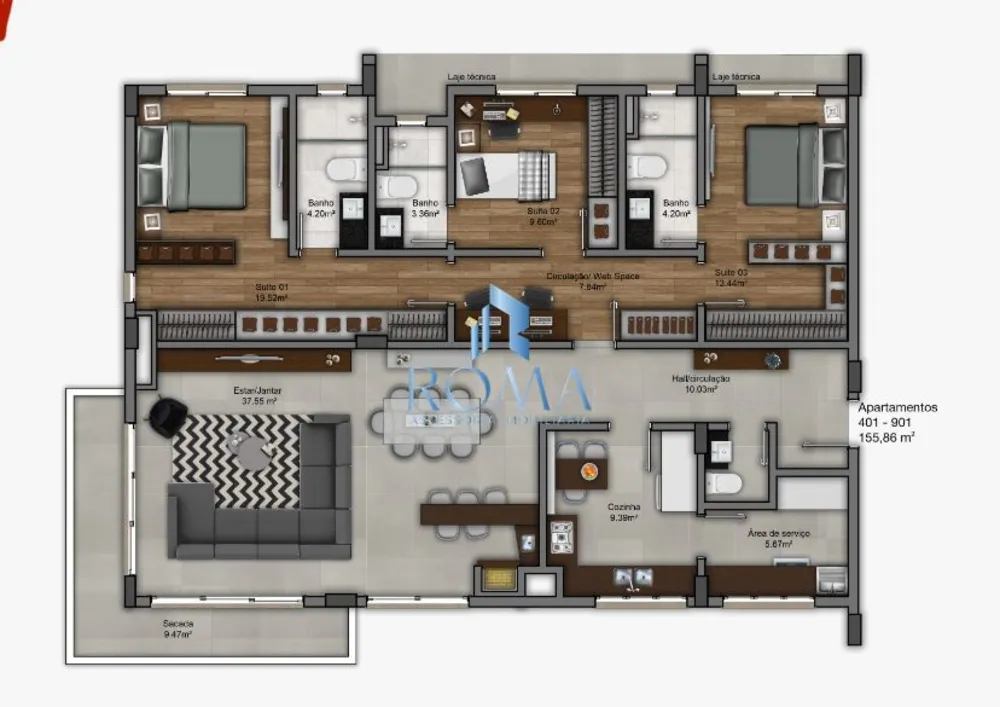 Apartamento, 3 quartos, 155 m² - Foto 8
