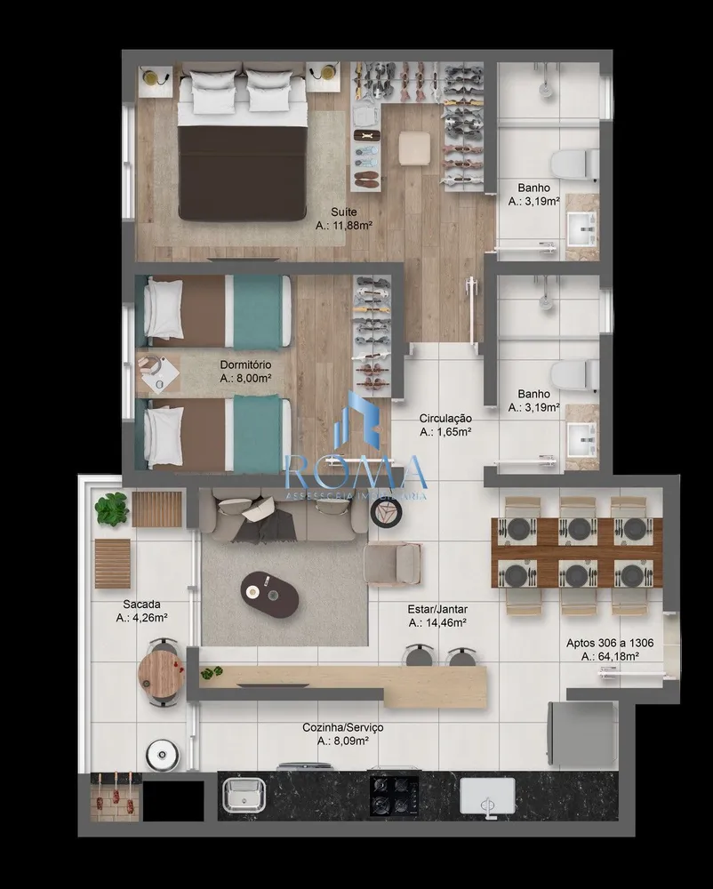 Apartamento, 2 quartos, 64 m² - Foto 3