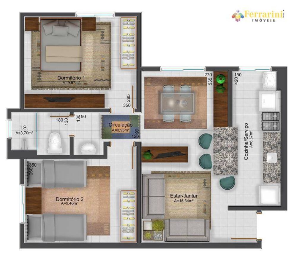 Apartamento, 2 quartos, 52 m² - Foto 1